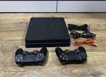 PS4 slim с 2 геймпадами+MK 11, UfC4, FC24, Battlefield V, , и 250+игр