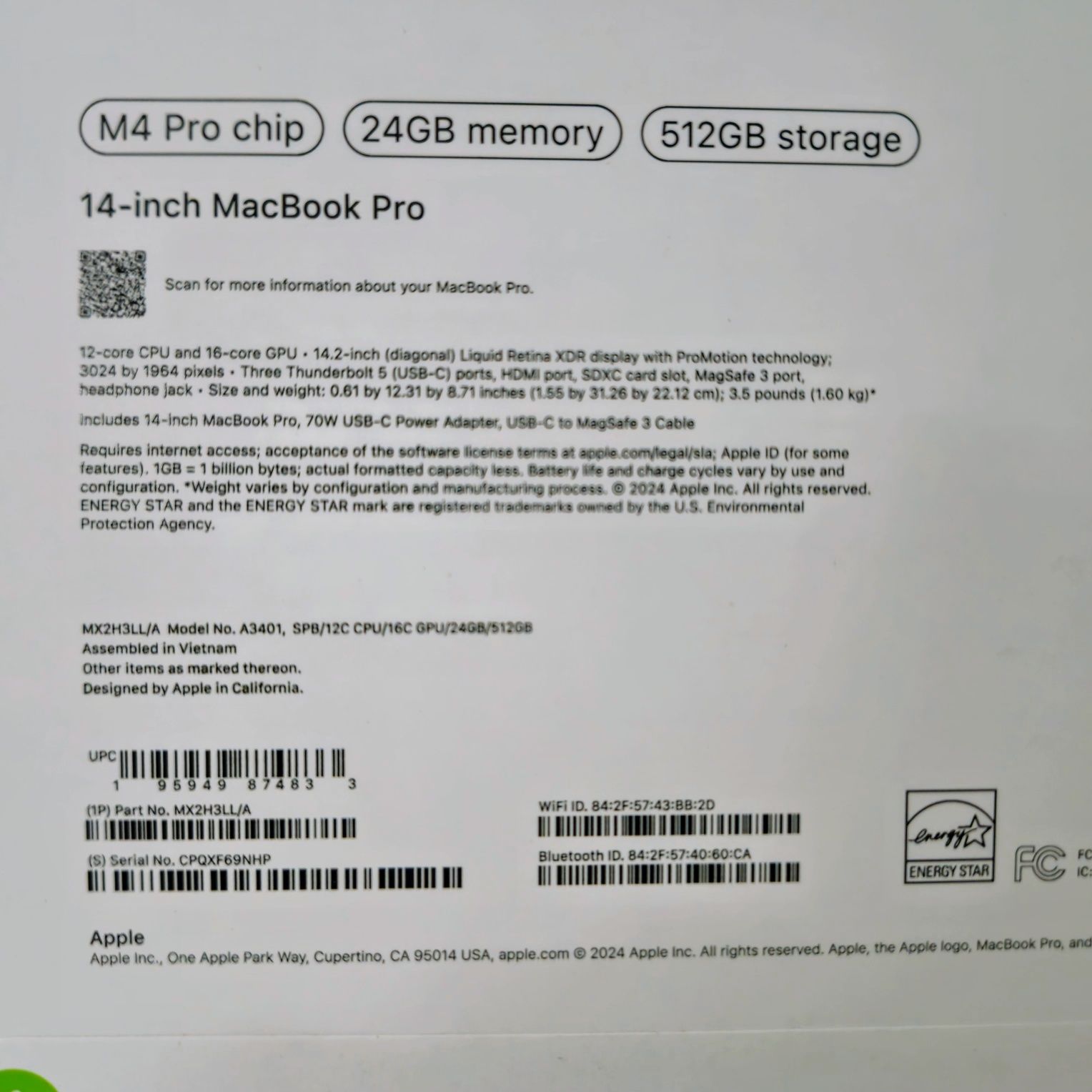 MacBook Pro 14” M4 Pro 24GB/512GB (запечатан)