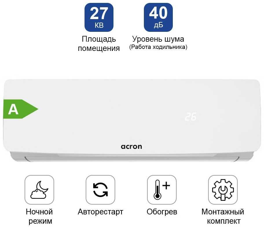 Кондиционер Acron CSH-09OB белый + монтажный комплект