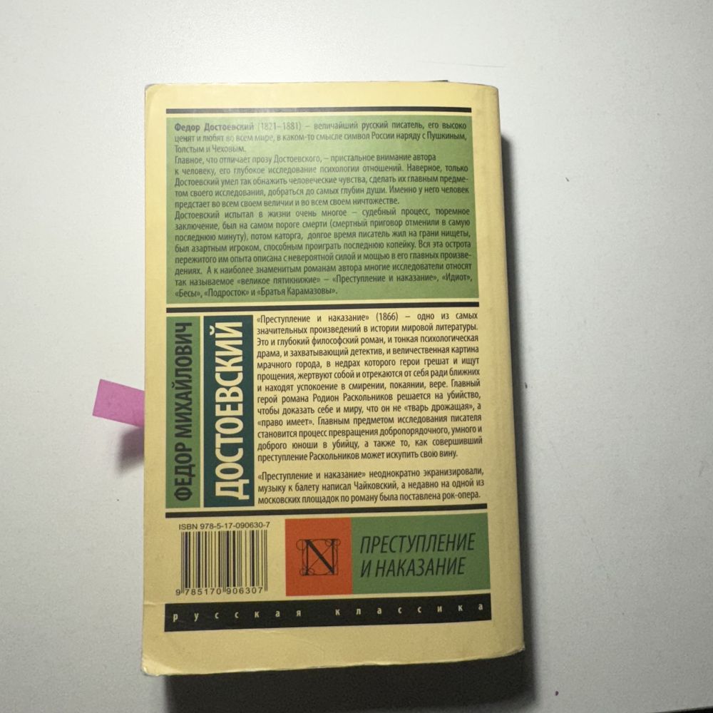 Книга «Преступление и наказание» Ф. М. Достоевский