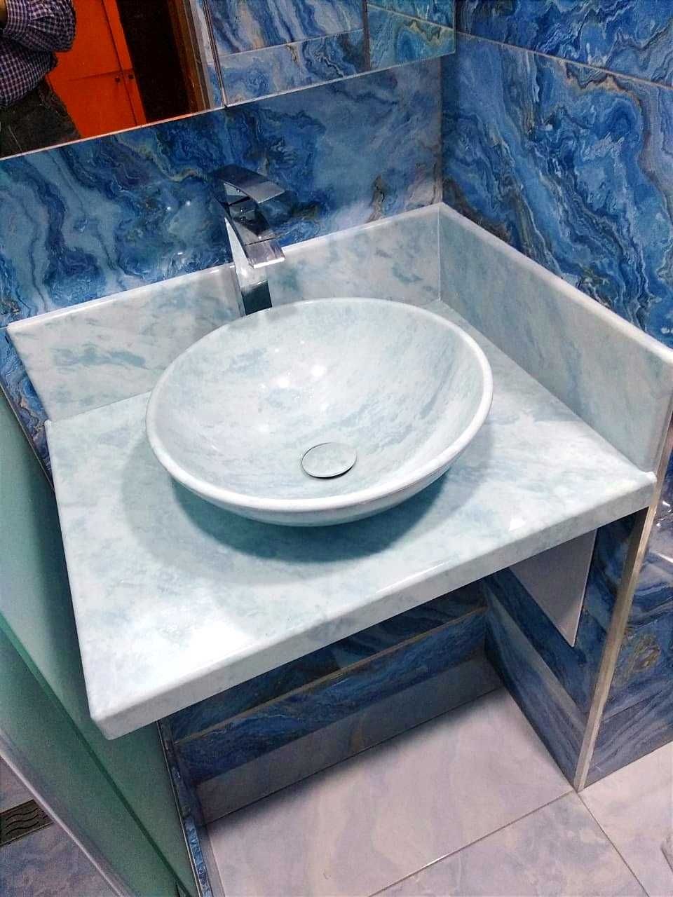 Столешница с накладной раковиной HS-410 в ванную, искусственный мрамор