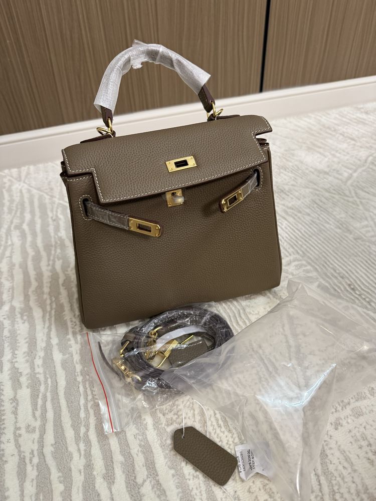 Сумка тоут Kelly Hermes кожа тауп
