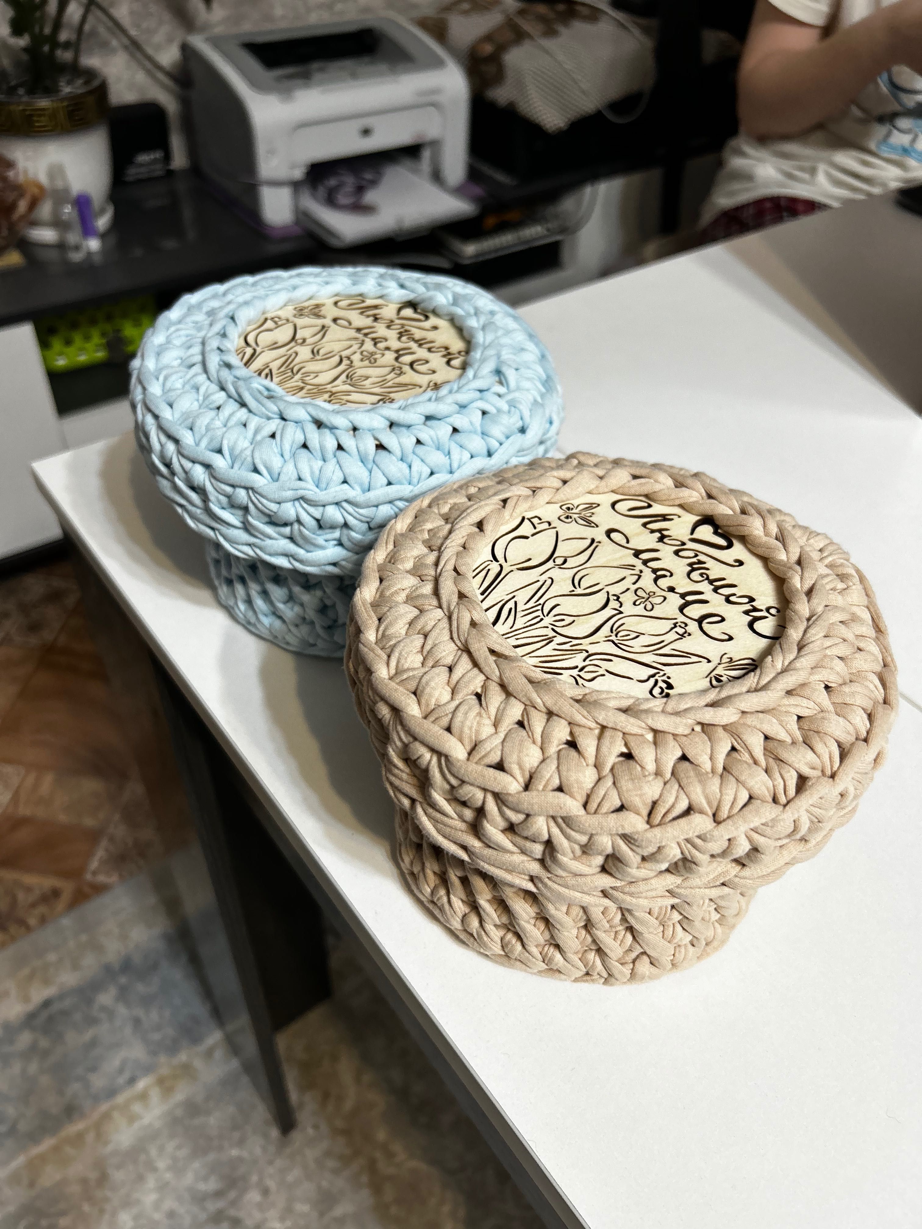 Вязаные корзинки