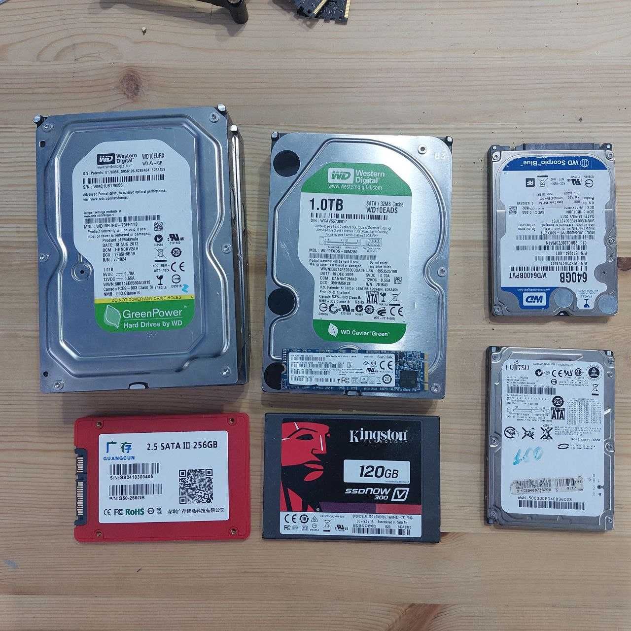 HDD 1TB, SSD 128GB/1TB SATA/M2, б/у и новые, 3.5''/2.5'' диски