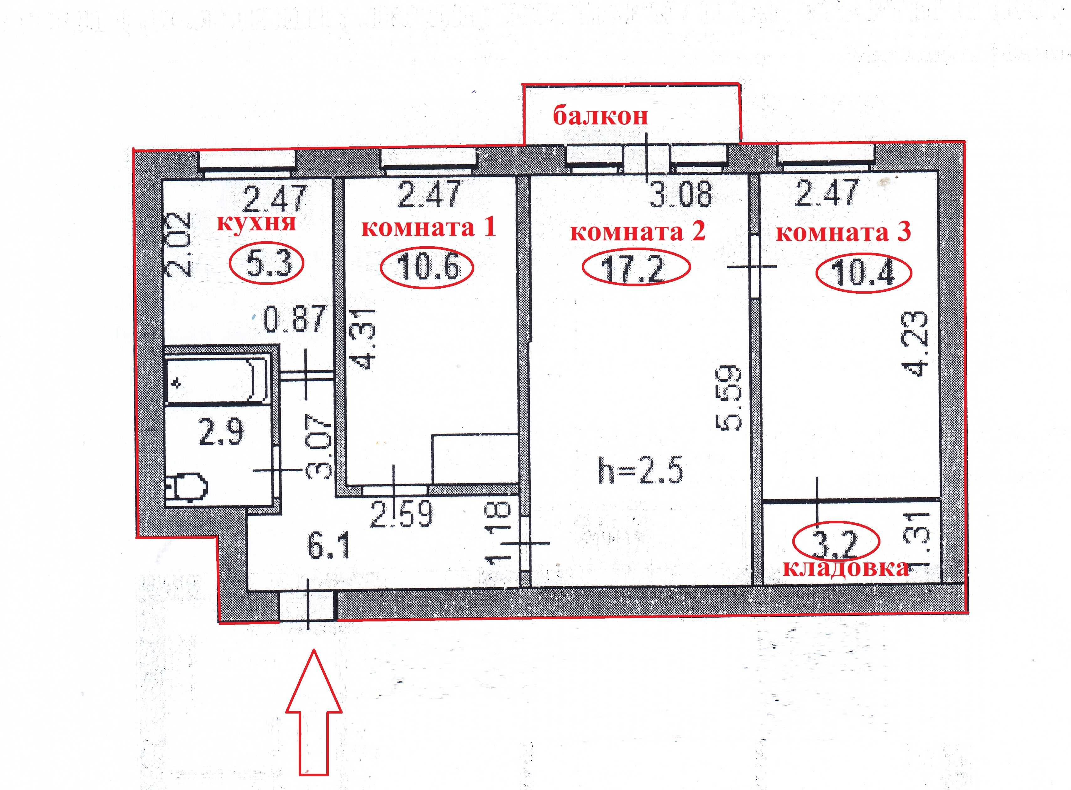 Продается 3-хкомн. квартира 3мкр. д.6
