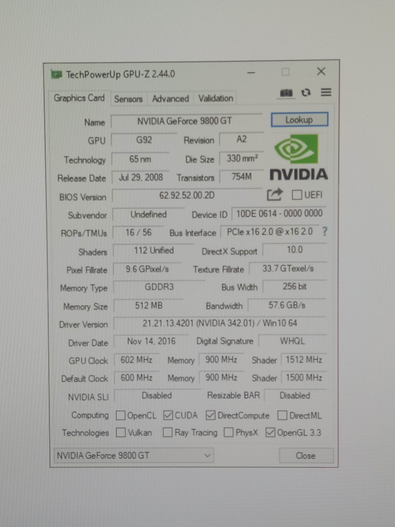 Видеокарта GF 9800 GT