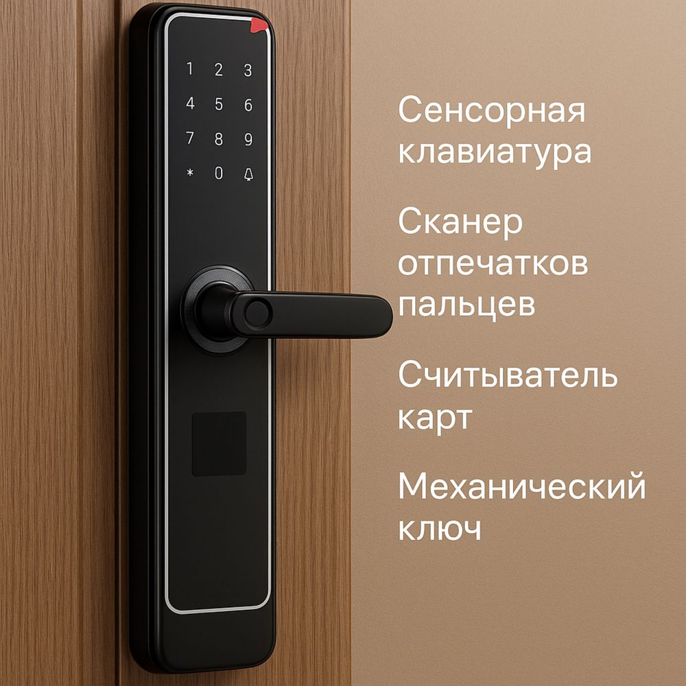Электронный замок с отпечатком, кодом и ключом – Умный доступ!