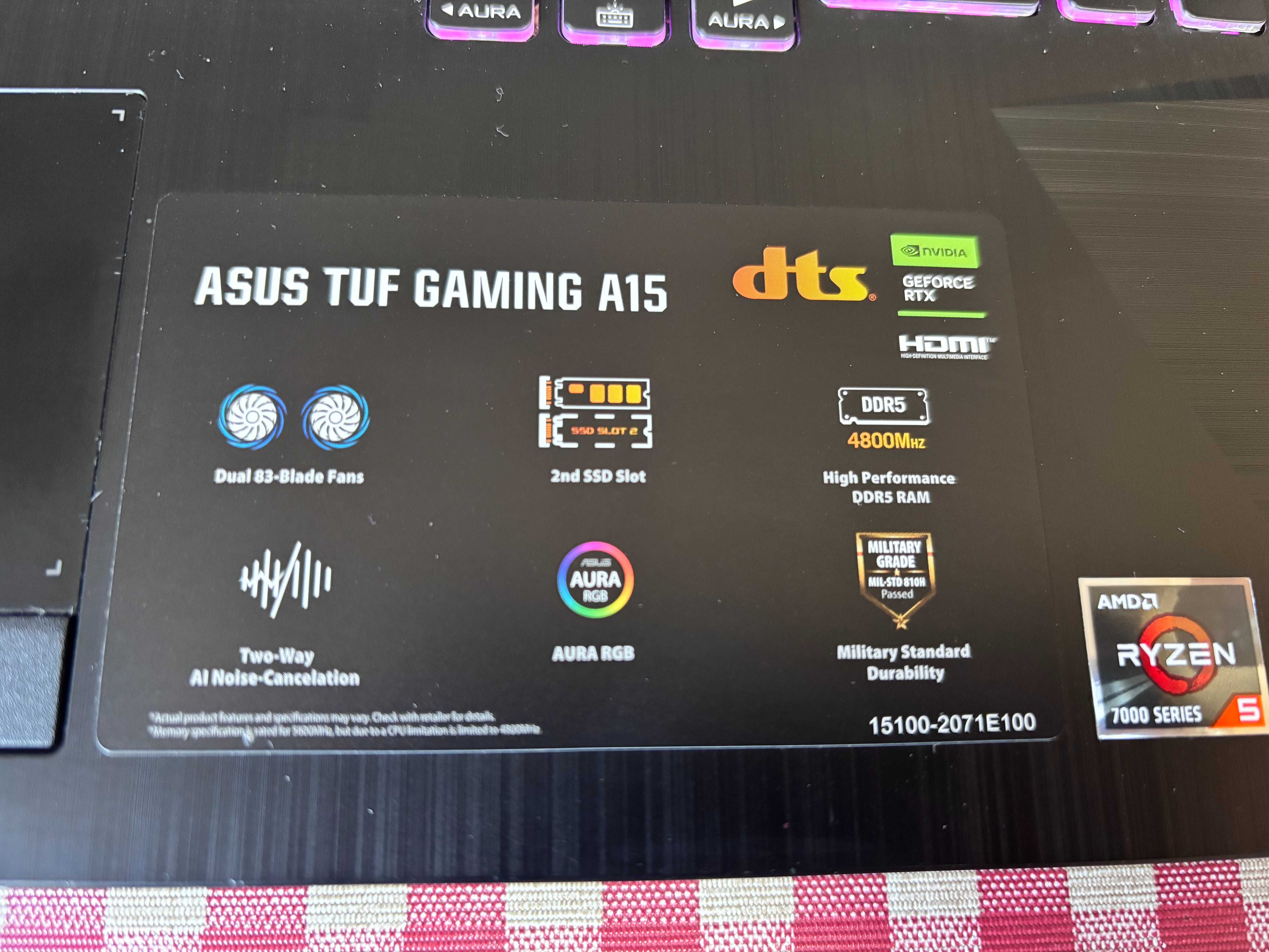 Asus TUF A15. Ryzen 5 7535hs. RTX 3050. 16 Ddr5 4800Mhz