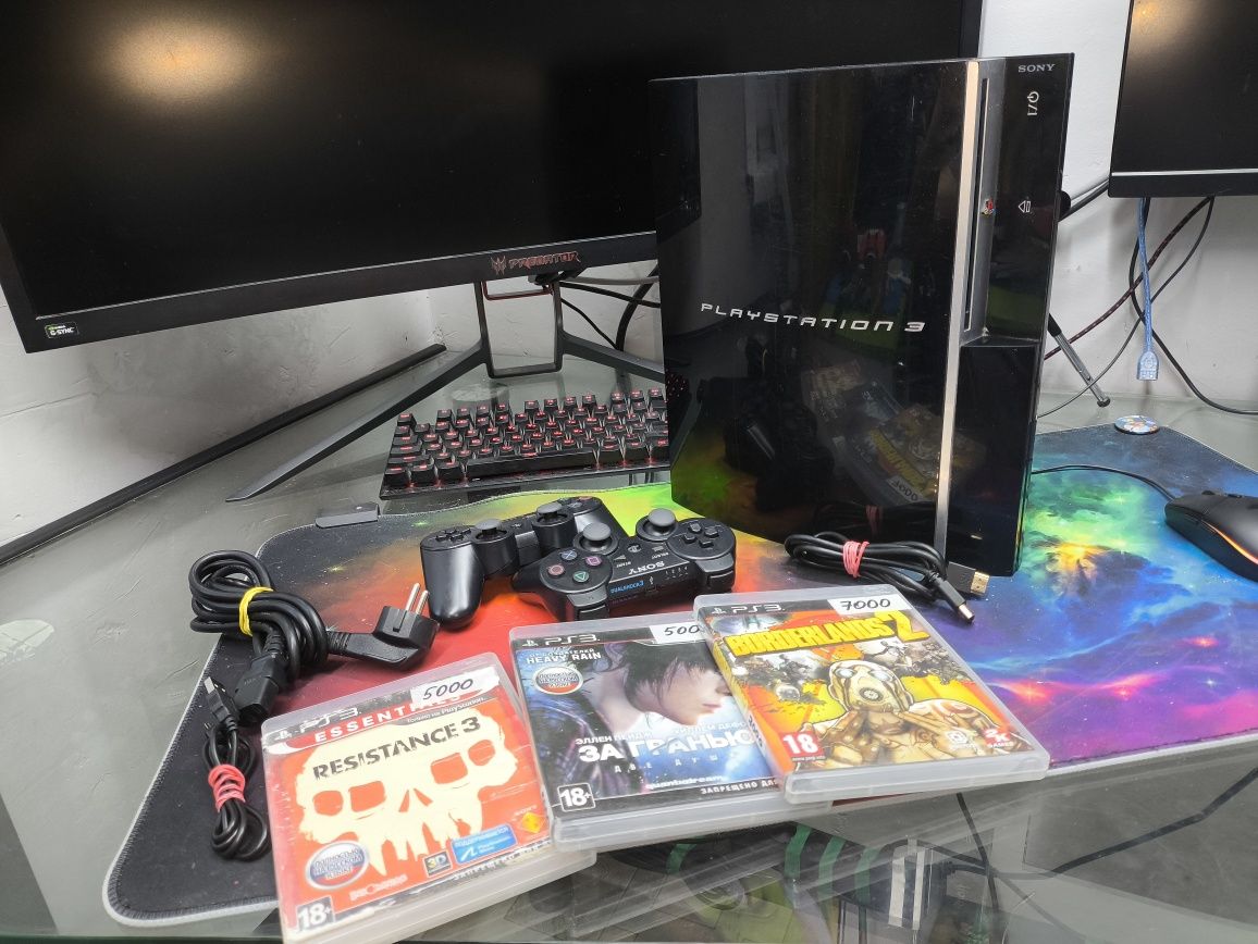 PS3 FAT 500GB/2 Геймпада/3диска/полный комплект/Ред.