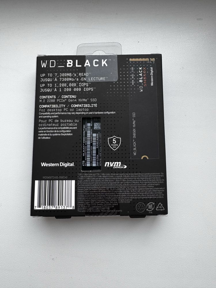 Ssd WD 4TB NVME M2280 SN850X новый игровой