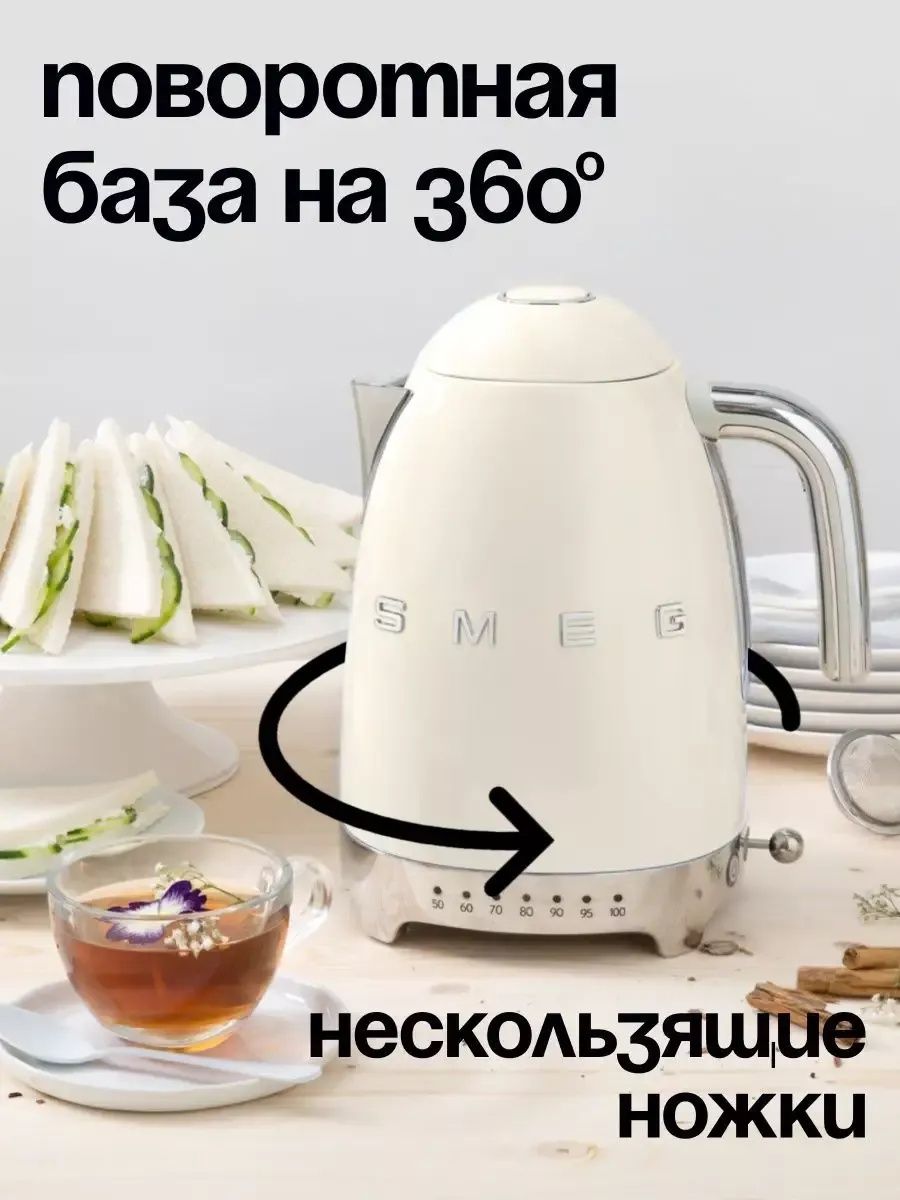 Электрический чайник с регулировкой температуры SMEG бежевый 1,7л