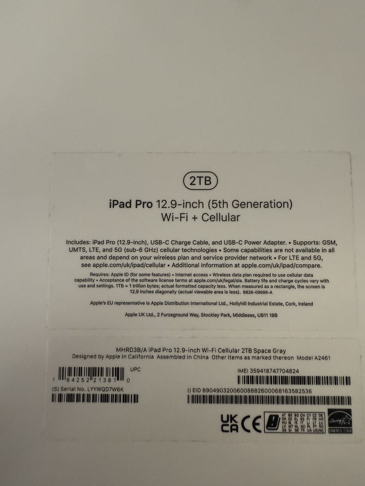 2 ТБ iPad Pro 12.9-inch 2ТБ (5th Generation) WiFi + Cellular Айпад Про