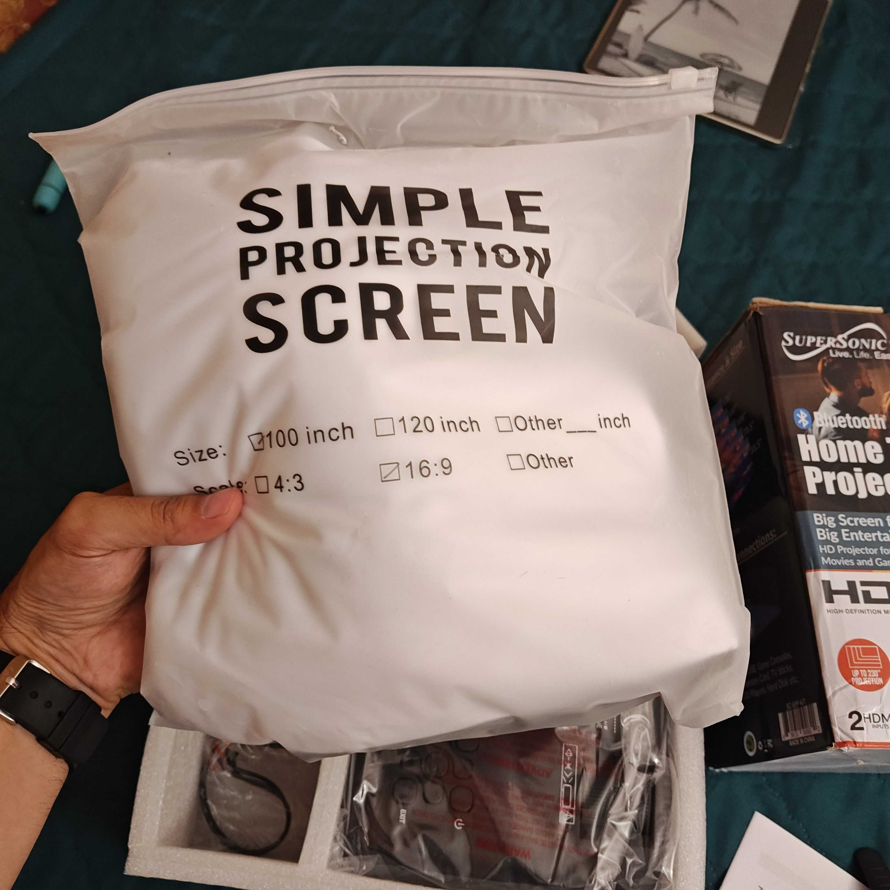 Из Америки Новый Bluetooth проектор + Полотно на стену + Штатив + Hdmi