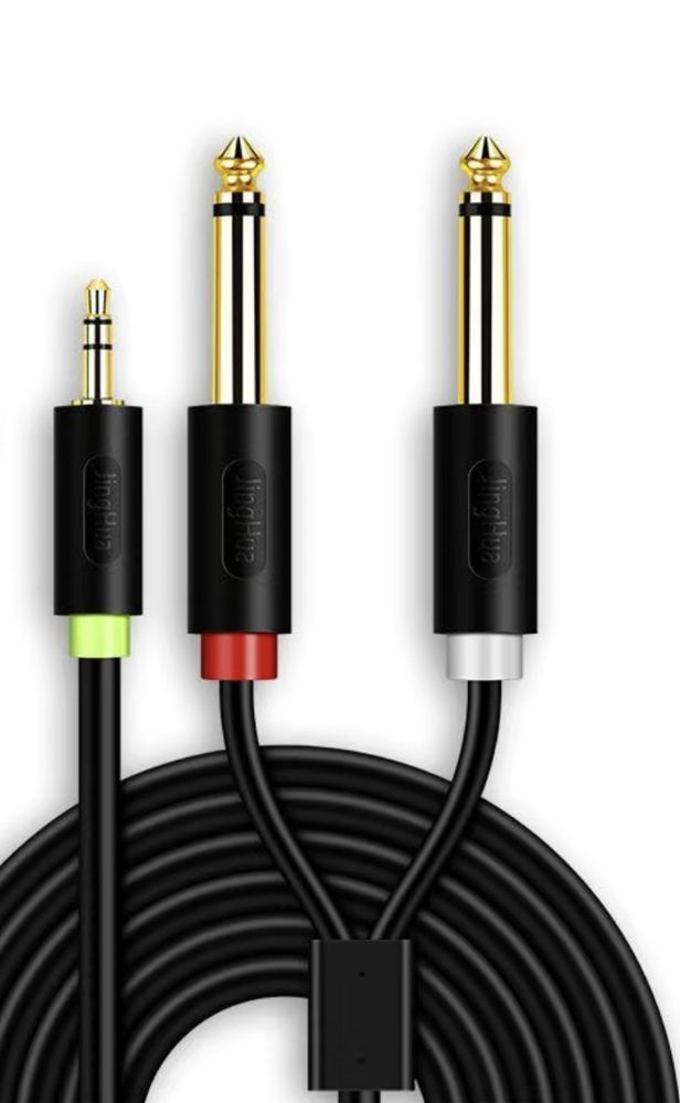 Аудио кабель aux 3.5 на 2 Jack 6.3.  Шнур Аукс 1,5 и 3 метра