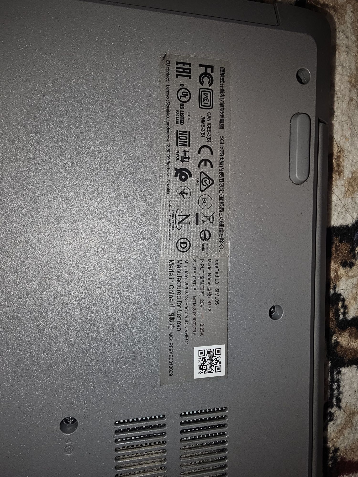 Lenovo ideapad L3 15IML05 модель 81Y3