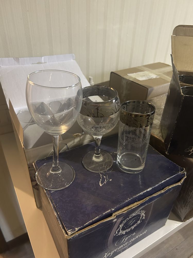 Продам 3 набора два гусь хрустальный, 1 пашабахча