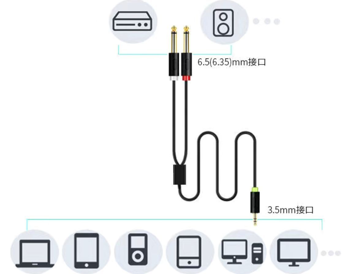 Аудио кабель aux 3.5 на 2 Jack 6.3.  Шнур Аукс 1,5 и 3 метра