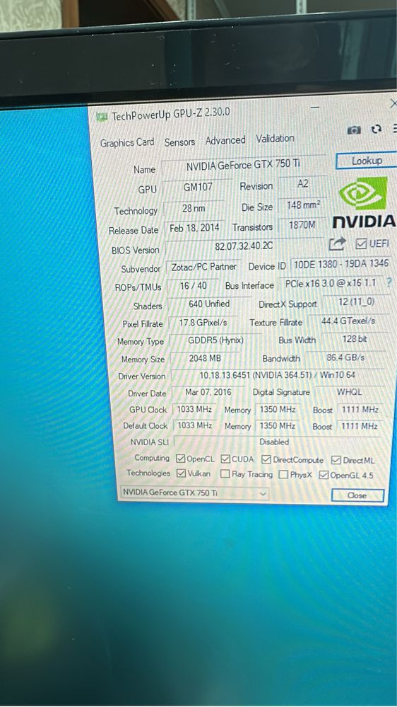 Видеокарта  GeForce Zotac GTX 750Ti 2GB