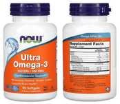 Омега3, Now Foods, Ultra Omega-3, 90 капсул, рыбий жир
