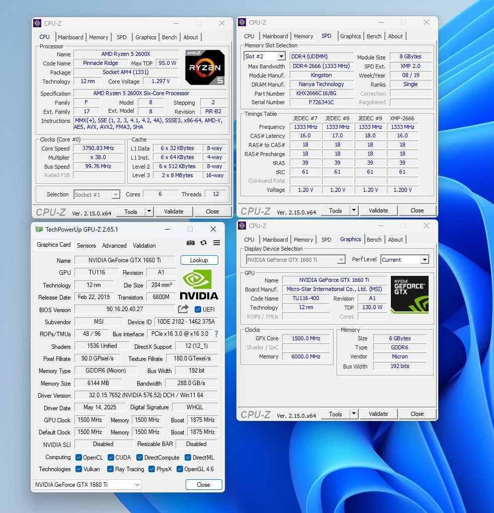 Компьютер (без монитора и периферии) Ryzen 5 2600X, 1660 Ti, ОЗУ 16 GB