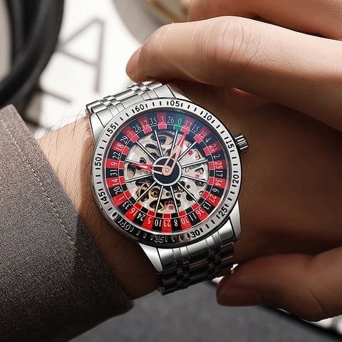 CARLIEN Mens Gambling Automatic Mechanical Skeleton watch