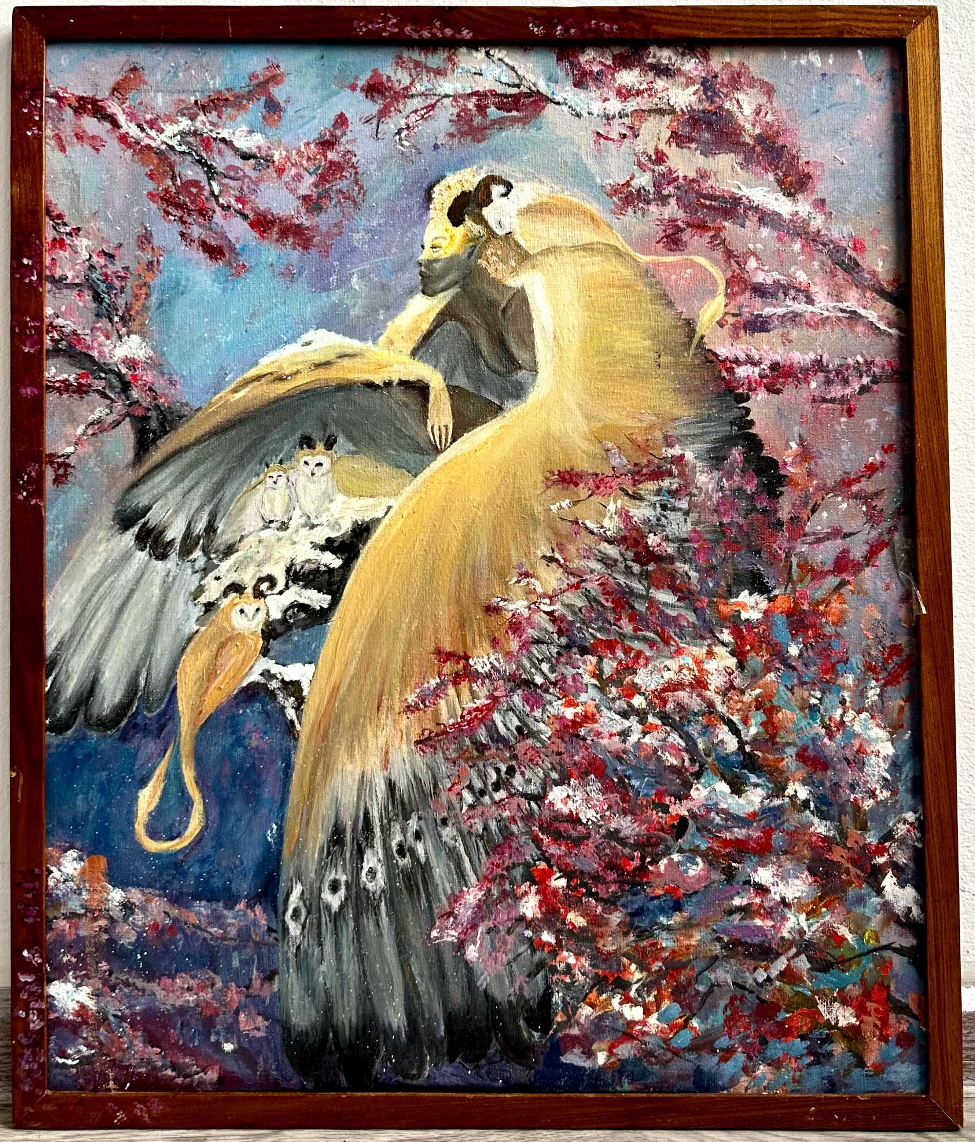 Картина маслом, птицы, природа