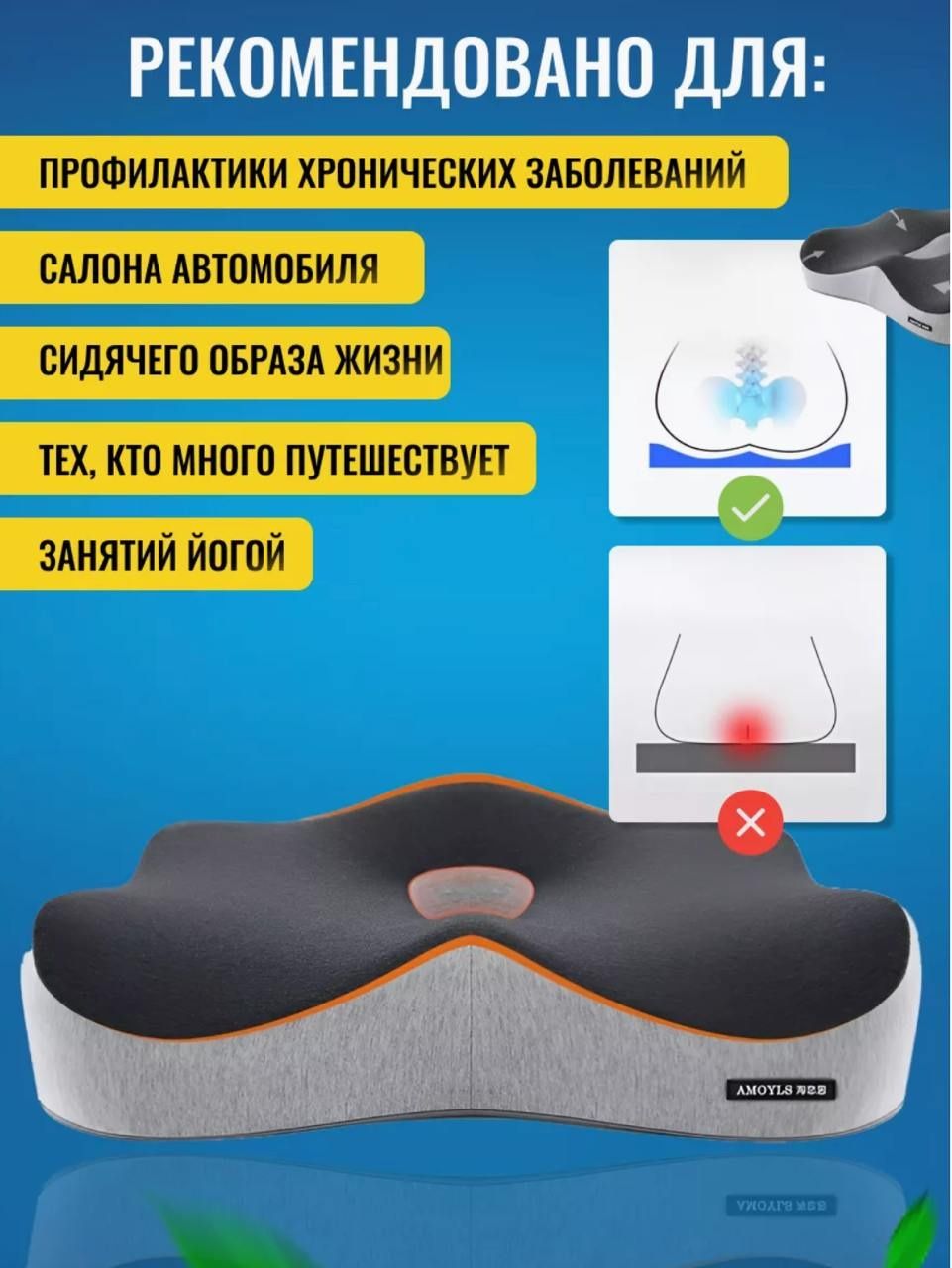 Ортопедическая подушка для сиденья, кресла или авто