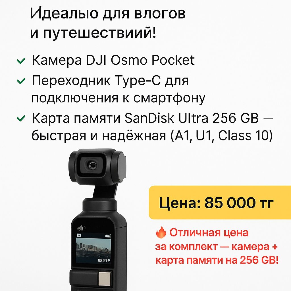 DJI Osmo Pocket + быстрая карта памяти 256 GB | Идеально для влогов