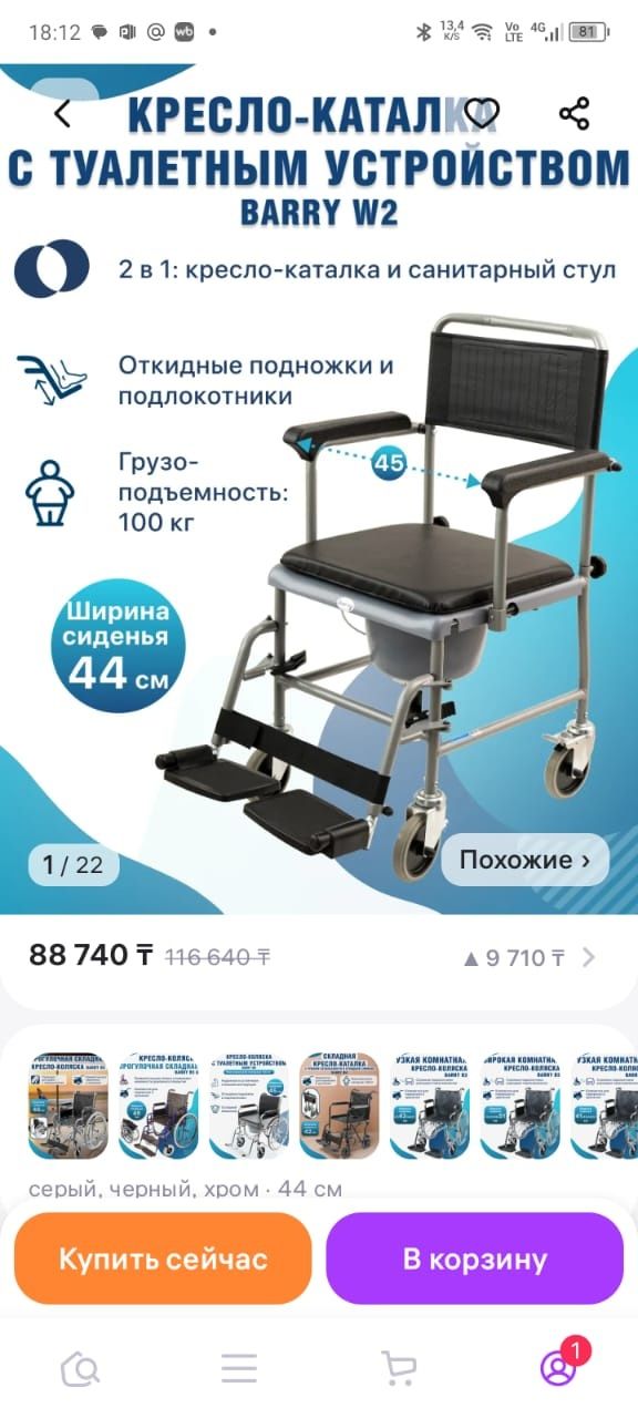 Кресло каталка-туалет