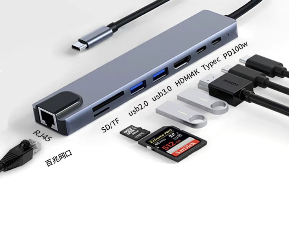 Док станция 8в1 type C lan hdmi usb hub картридер type c переходник