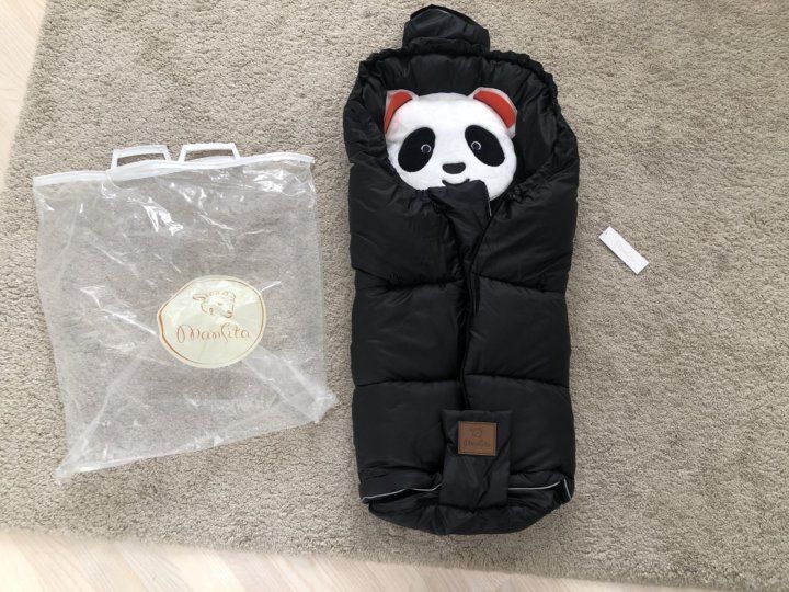 Конверт зимний для новорожденного Mansita Panda (флис) черный