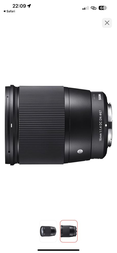 Sigma 16mm f 1.4 обьектив почти новый