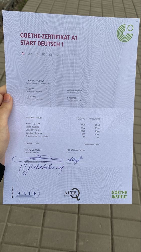 Goethe-Zertifikat A1/ Подготовка к экзамену по немецкому языку.