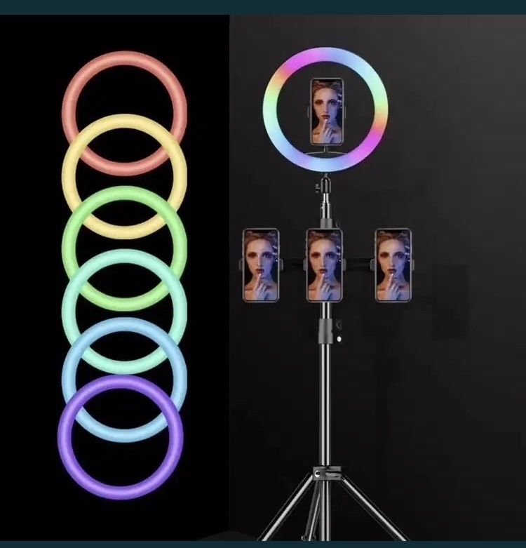 Кольцевая лампа 26см rgb штатив в подарок