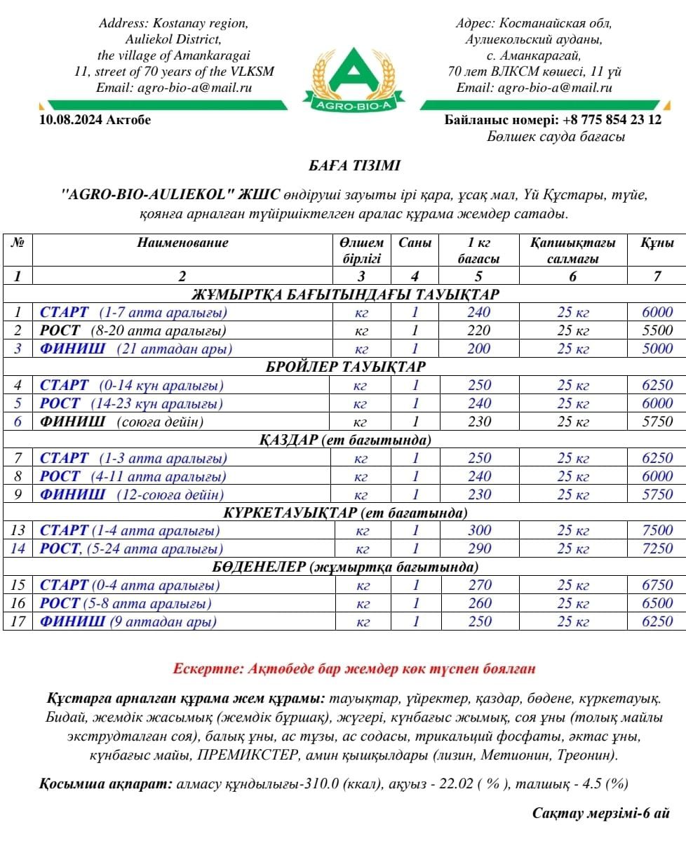 БИО БАЛАНС Костанайские комбикорма
