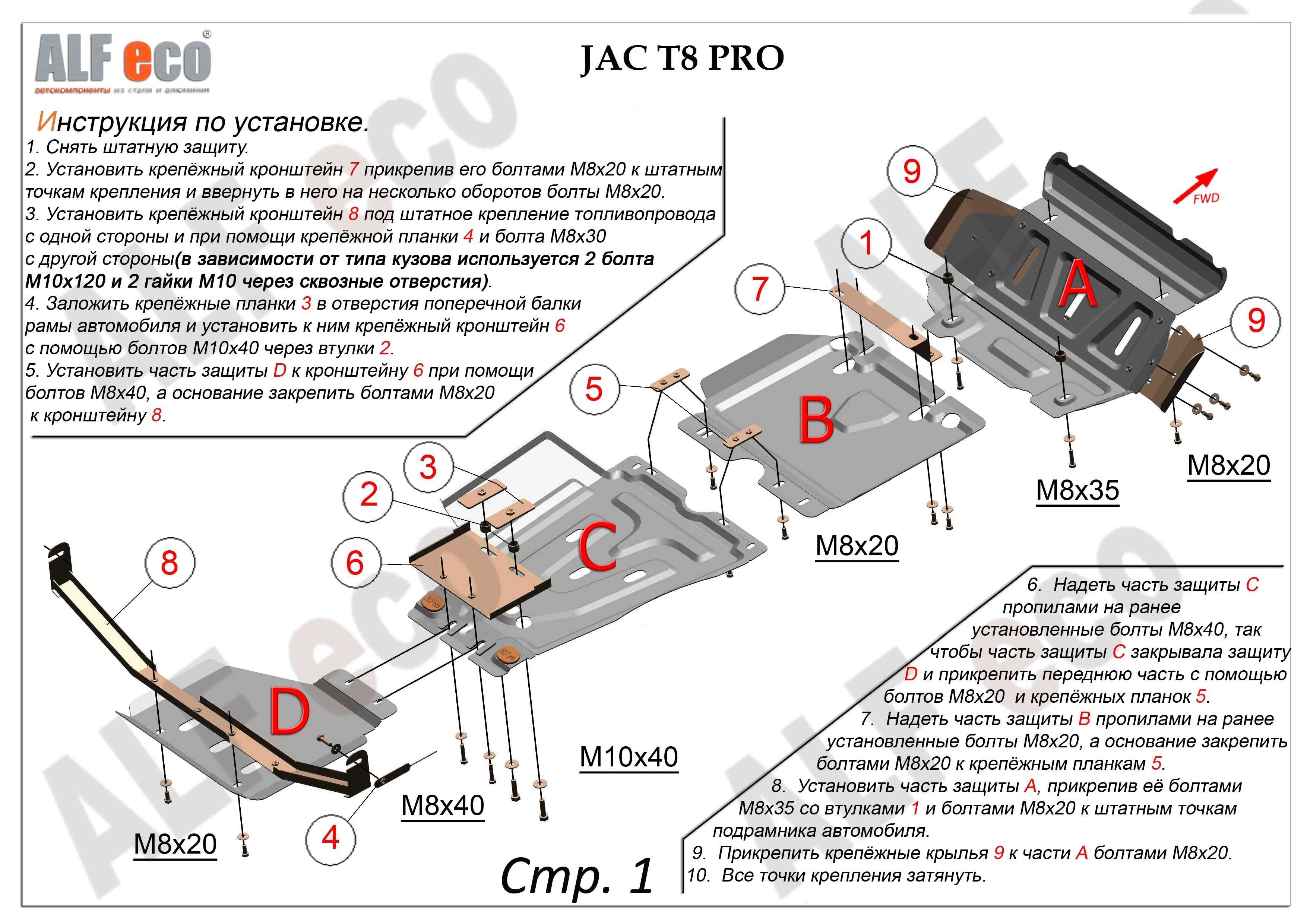 Защита дна JAC T8 PRO (полный комплект)