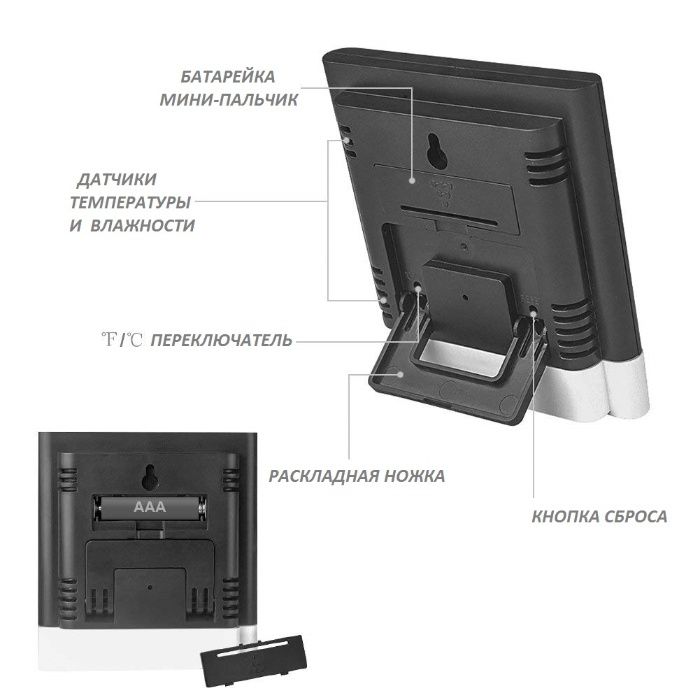 Электроприбор Гигрометр+Термометр+Часы для дома. Доставка