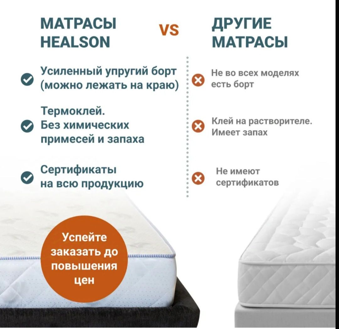 Продам матрас, размер 180/200 пользовались только 2 месяц