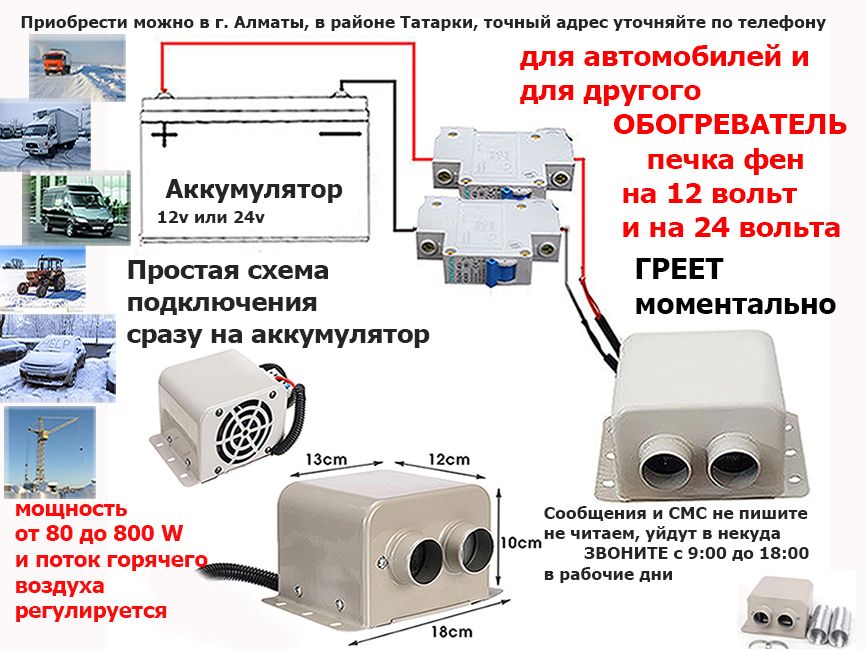 Автомобильный обогреватель-фен доп. авто-печка в машину 12/24 вольт