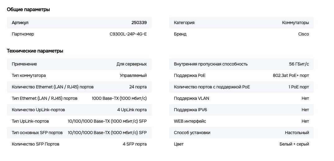 Коммутатор Cisco Catalyst 9300L C9300L-24P-4G-E