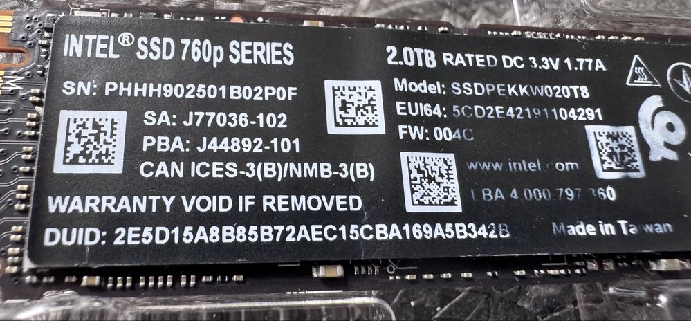 SSD диск 2TB Intel 760p NVMe