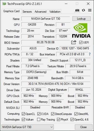 Видеокарта Asus GeForce  GT 730 Silent