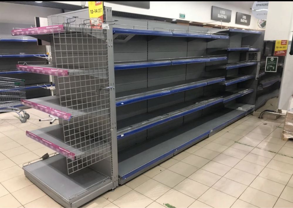Бу пристенные и двухсторонние стеллажи полки прилавки ветрины витрина