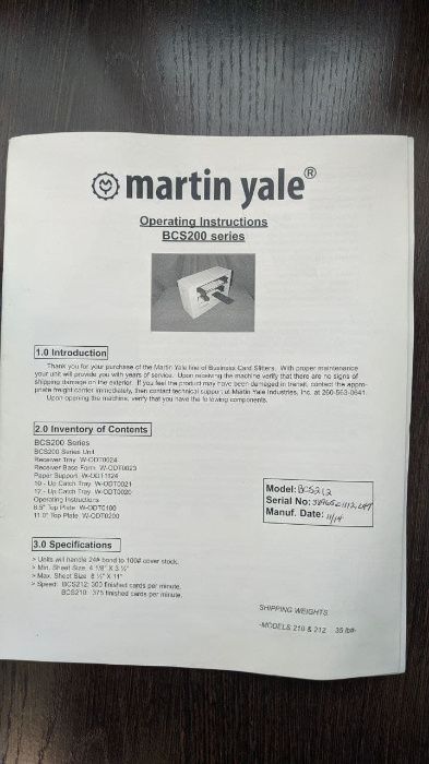Продаю нарезчик визиток Martin Yale BCS 212