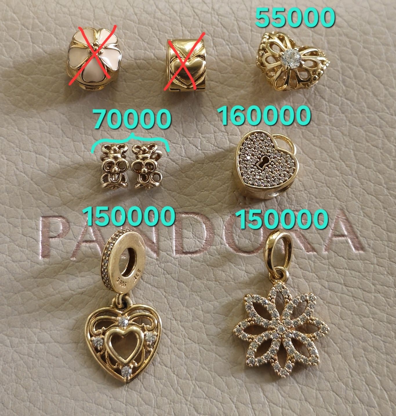 Pandora/Пандора. Браслет, шармы. Золотые шармы 585.