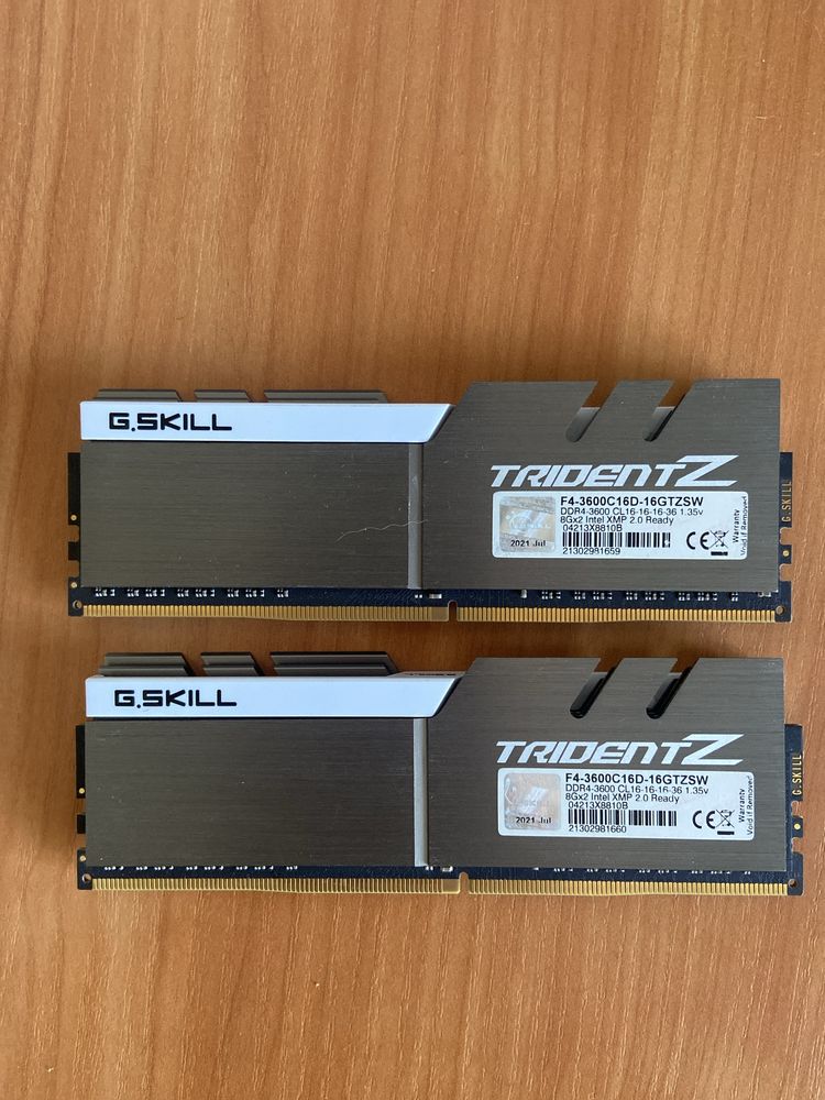 Оперативнкя память G.Skill Trident Z 16GB (2×8GB), DDR4, 3600MHz.