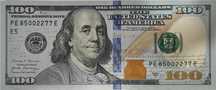 100 долларов США с красивым номером (три семёрки)