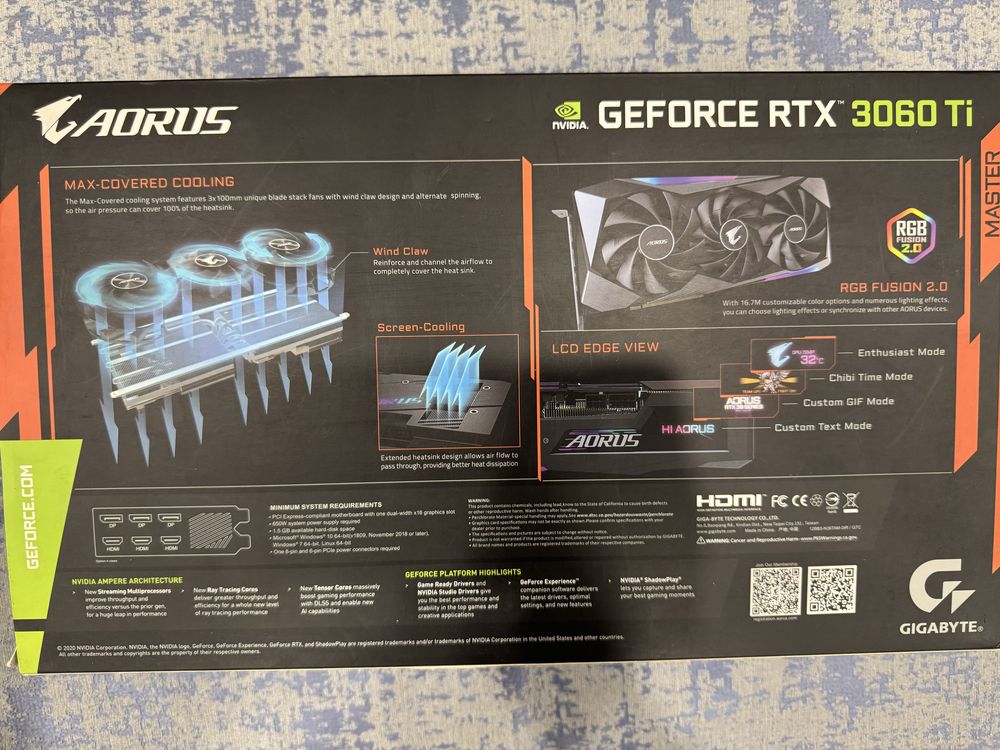 Видеокарта gigabyte RTX 3060ti AORUS