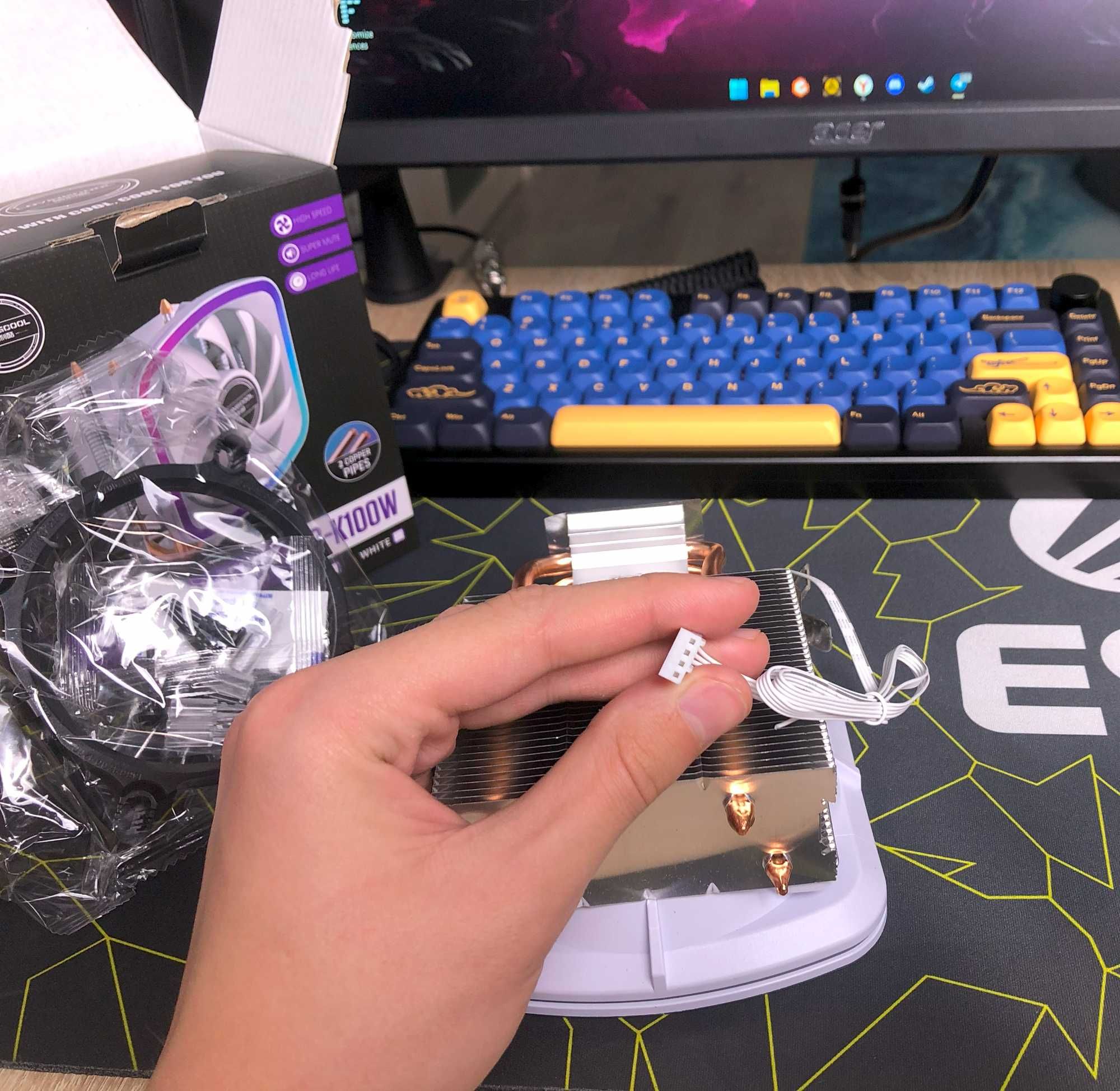 Кулер для процессора НОВЫЙ 2 медные трубки белый/чёрный RGB 4pin 100W.