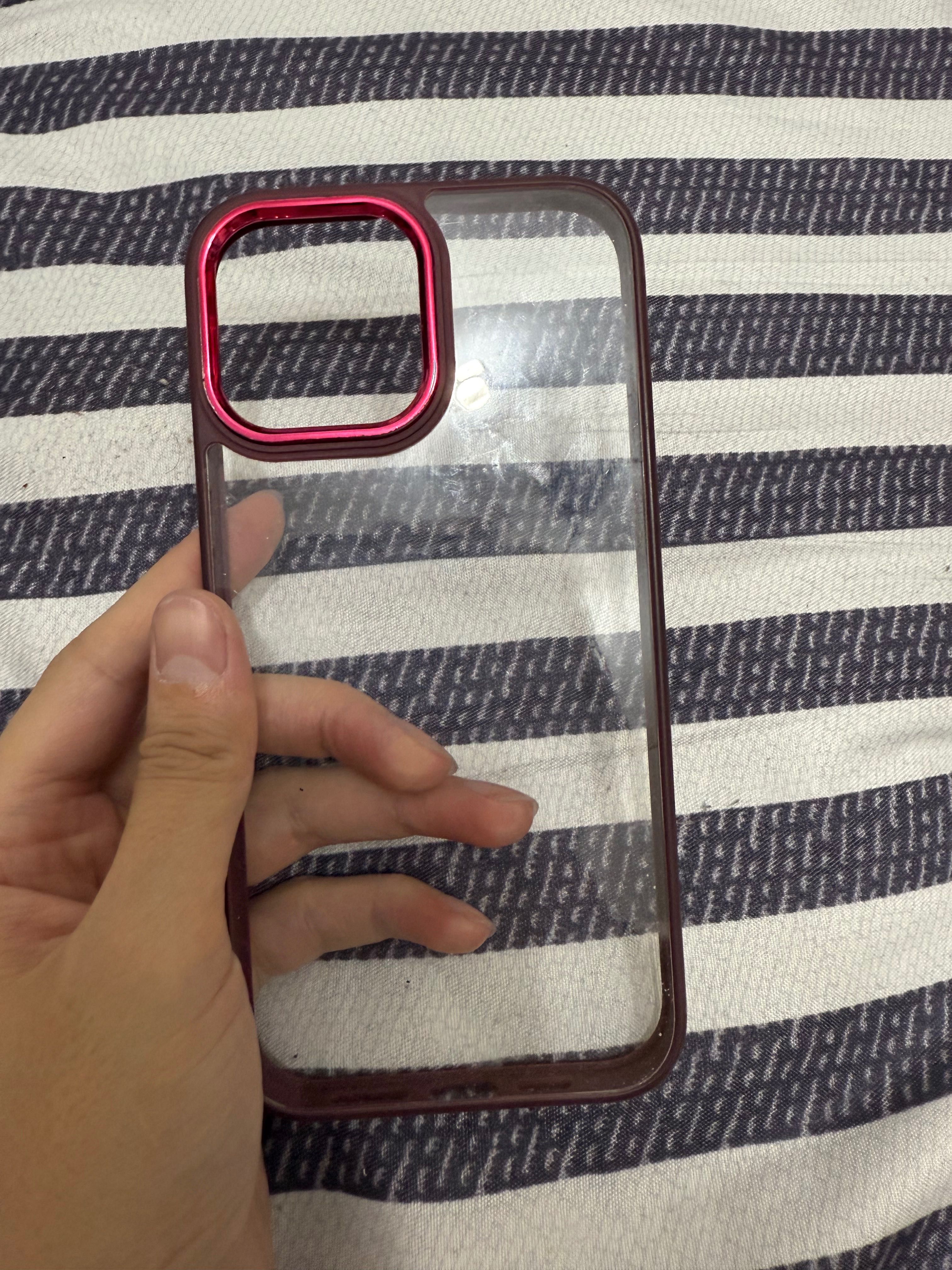 Чехол для iPhone 13 Pro Max прозрачный, бордовая окантовка